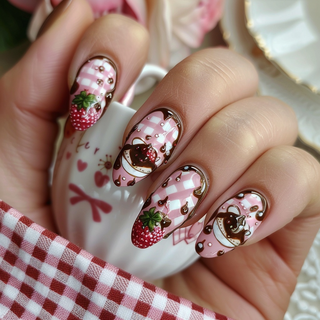🍓【ネイルデザイン参考】Strawberry Milk Nail|いちごミルクネイルアート10点セット🍓