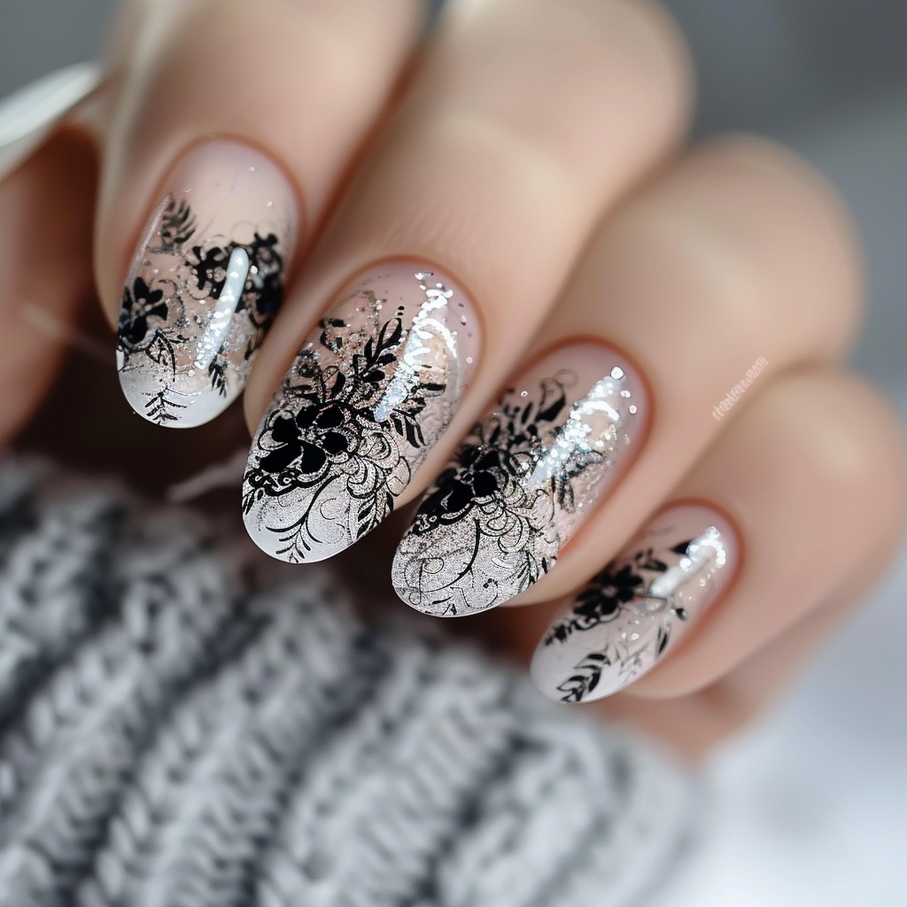 🖤【ネイルデザイン参考】Monotone Floral Spring|モノトーンフローラル・スプリング ネイルアート12点セット🖤