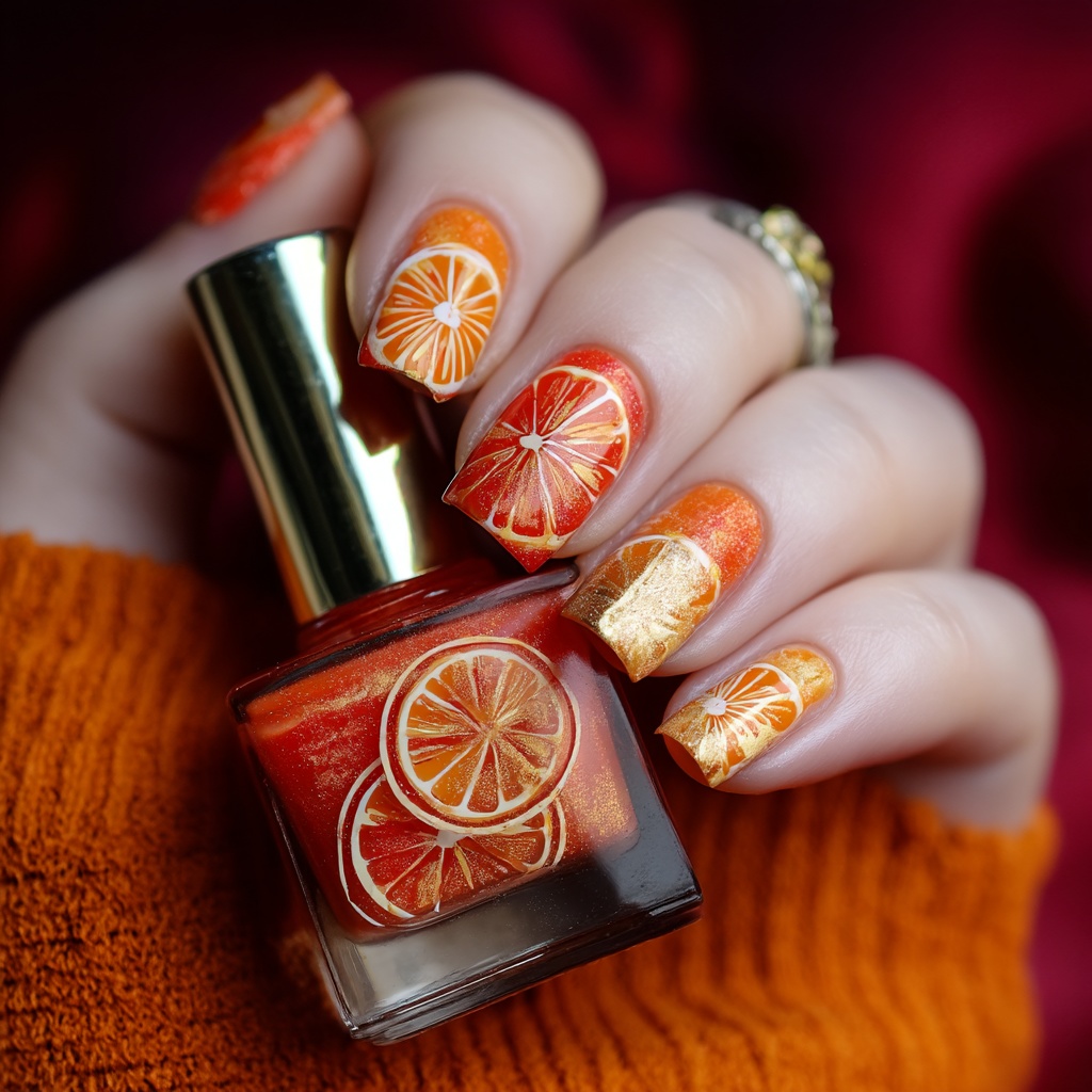 🍊【ネイルデザイン素材】Orange Tart Nail|オレンジタルトネイルアート11点セット🍊