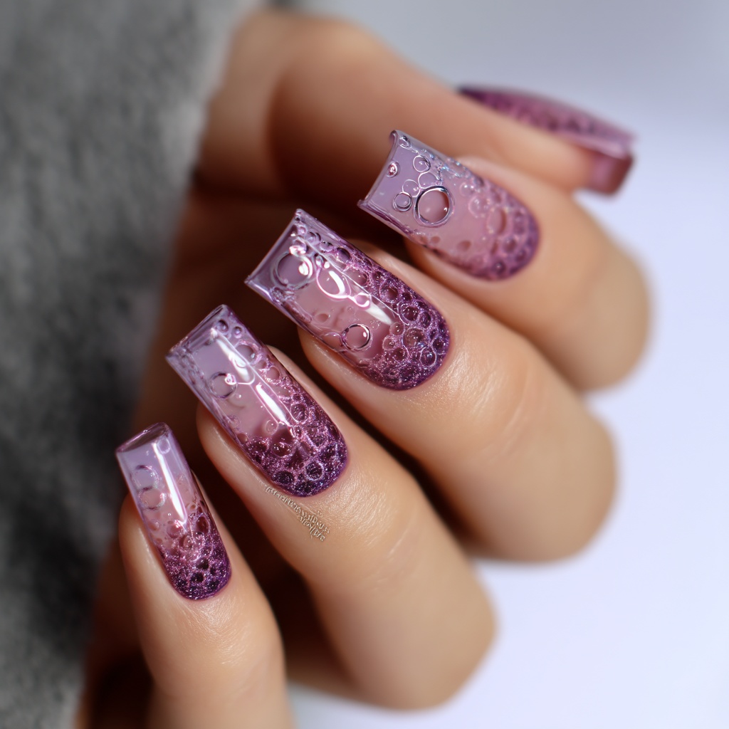 🍇【ネイルデザイン素材】Grape Jelly Sparkle Nail|ぶどうゼリーと泡のきらめきネイルアート14点セット🍇