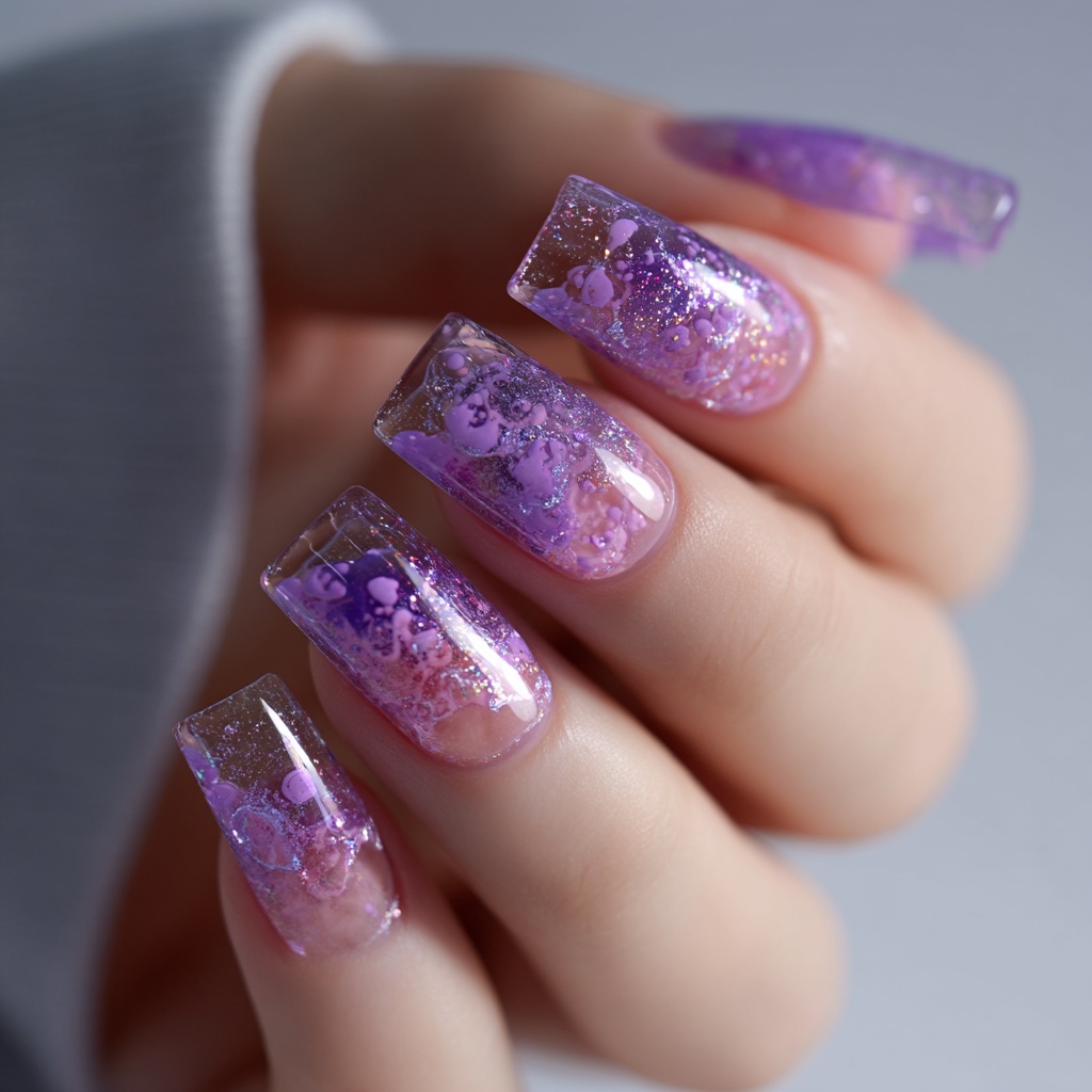 🍇【ネイルデザイン素材】Grape Jelly Sparkle Nail|ぶどうゼリーと泡のきらめきネイルアート14点セット🍇