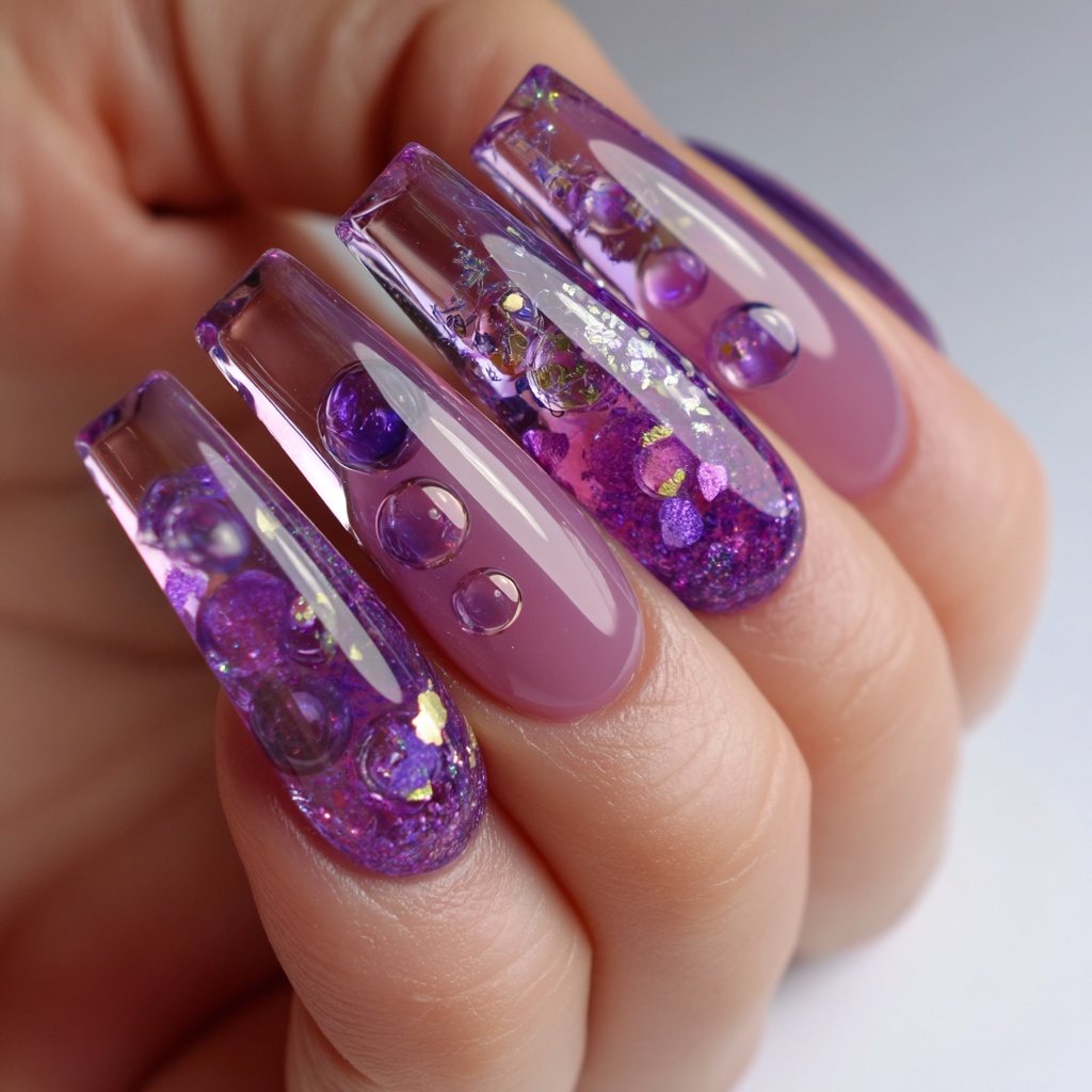 🍇【ネイルデザイン素材】Grape Jelly Sparkle Nail|ぶどうゼリーと泡のきらめきネイルアート14点セット🍇