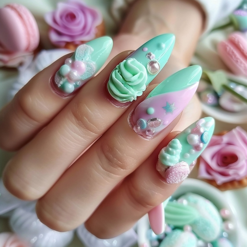 🎀【ネイルデザイン素材】Berry Macaron Dream|ベリーマカロンの夢ネイルアート12点セット🎀