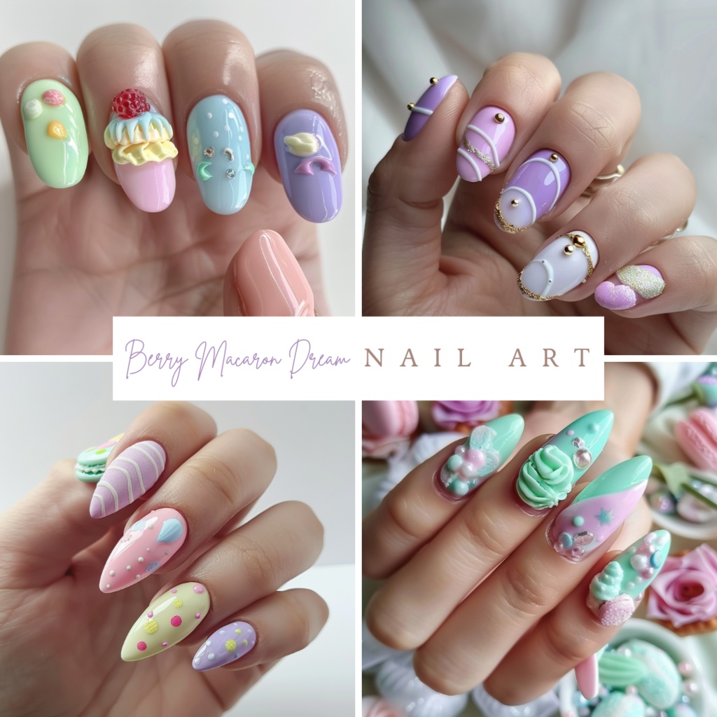 🎀【ネイルデザイン素材】Berry Macaron Dream｜ベリーマカロンの夢ネイルアート12点セット🎀