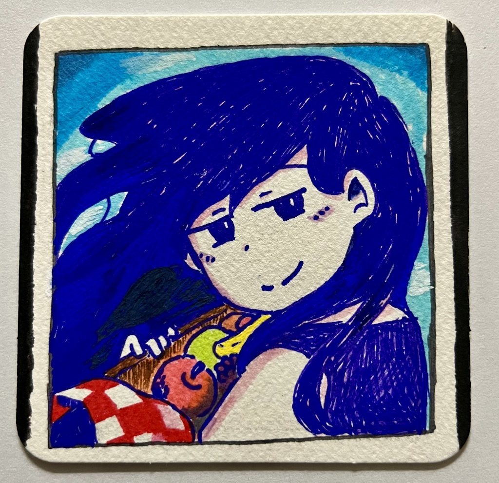 【手描きコースター】マリとバスケット