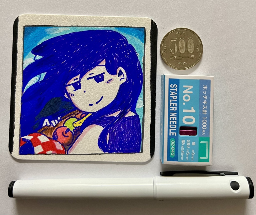 【手描きコースター】マリとバスケット