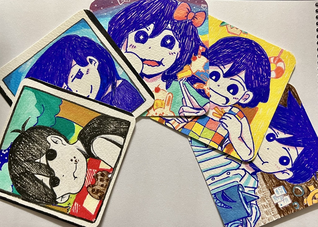 【手描きコースター】マリとバスケット