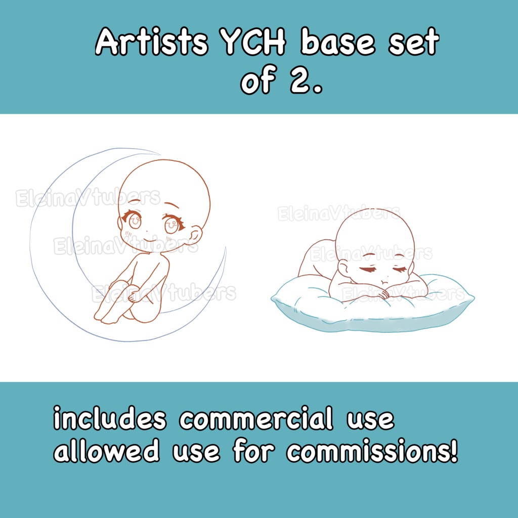 Vtuber and Character YCH base set of 2 | YCH base for art | Chibi bases | Includes commercial use | 2 Pack
