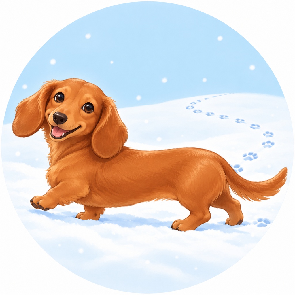 【ダックス冬アイコン】雪の中のあしあと
