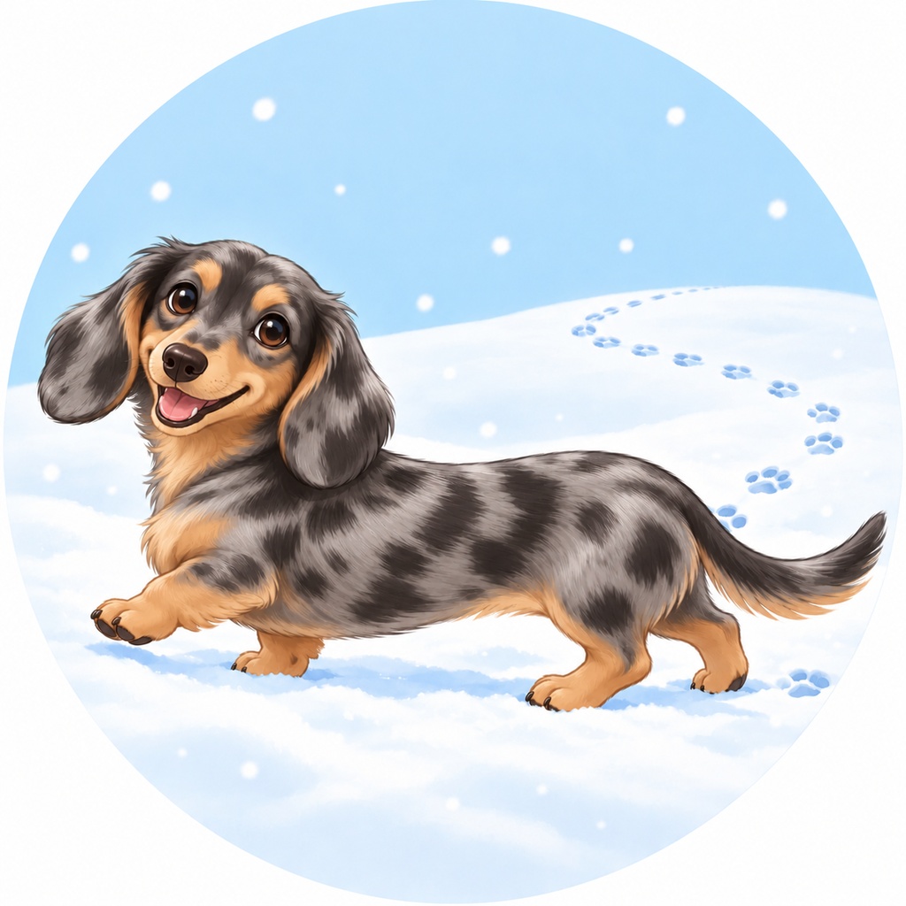 【ダックス冬アイコン】雪の中のあしあと