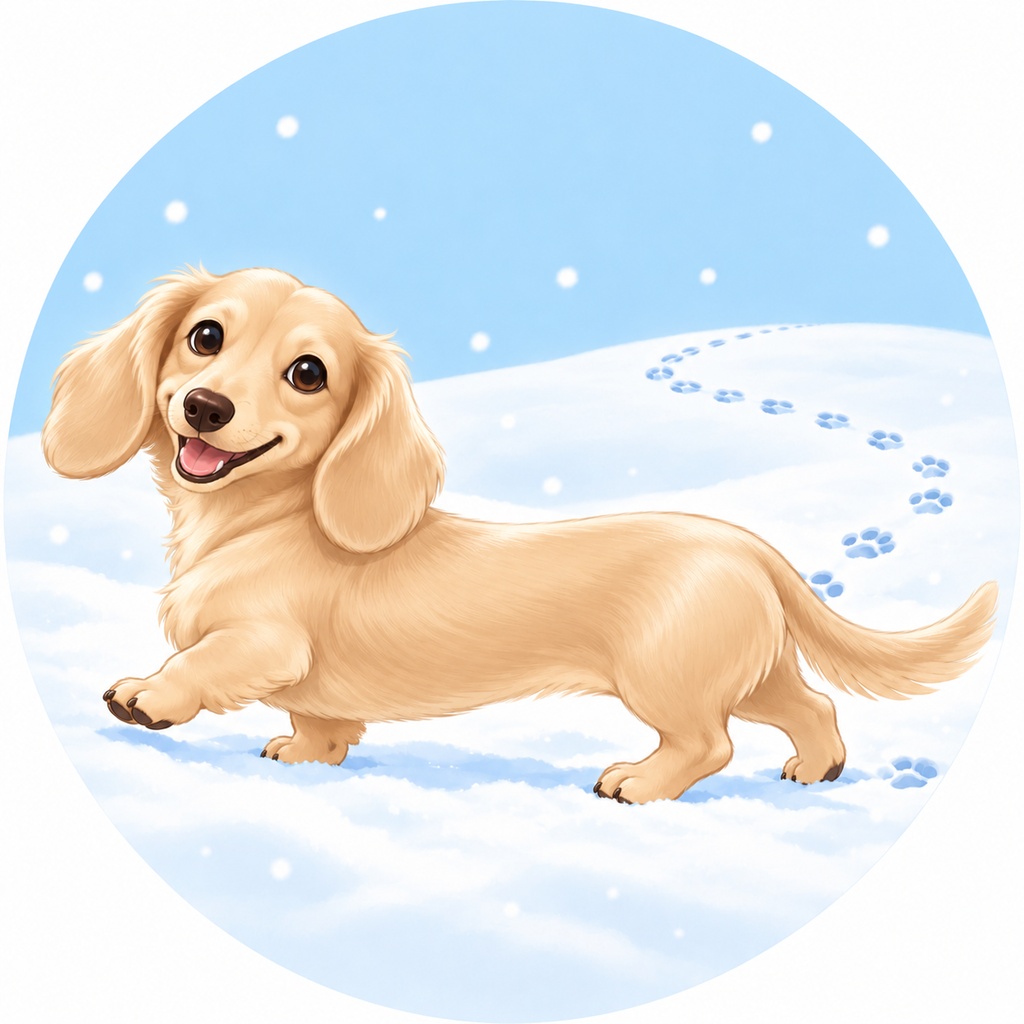 【ダックス冬アイコン】雪の中のあしあと