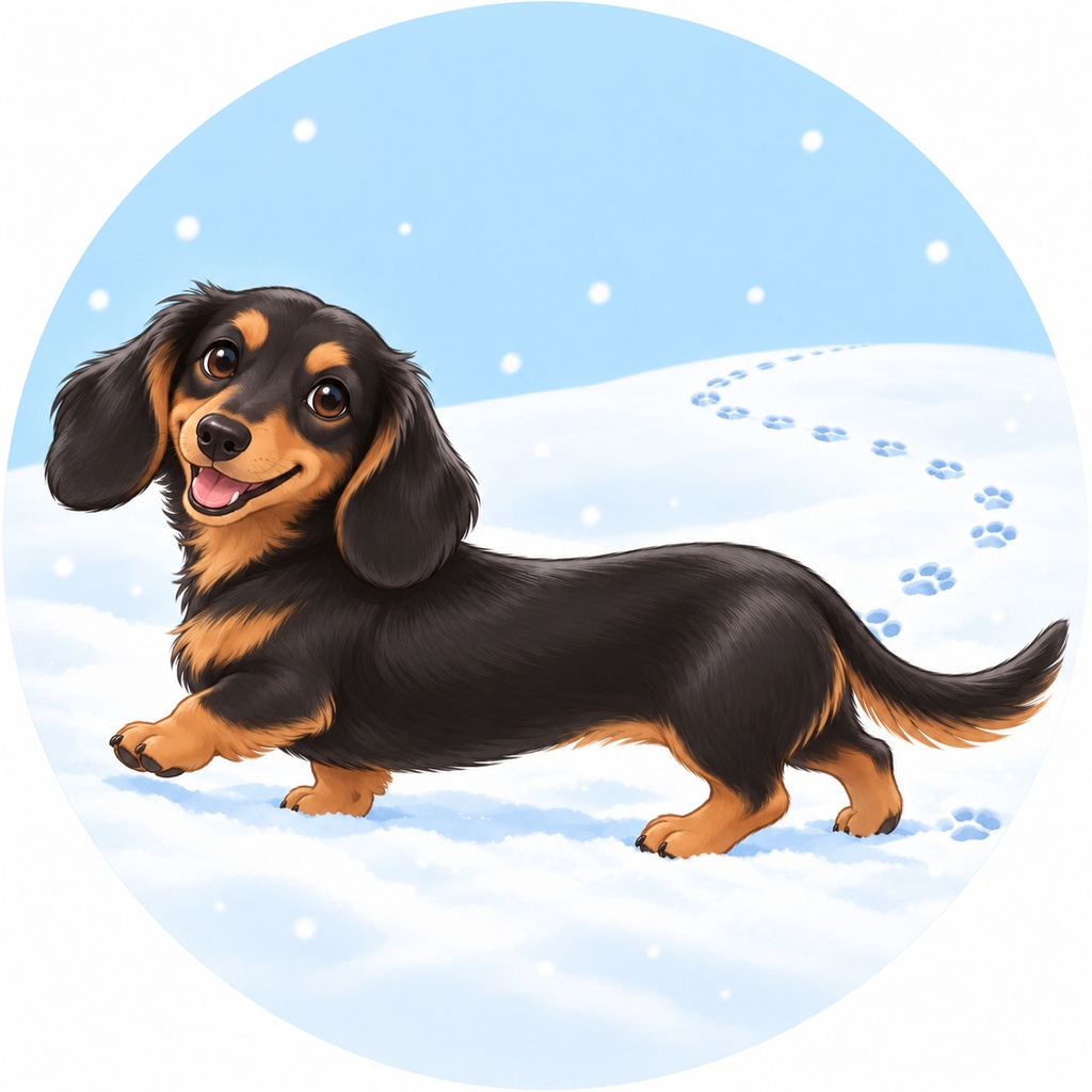 【ダックス冬アイコン】雪の中のあしあと