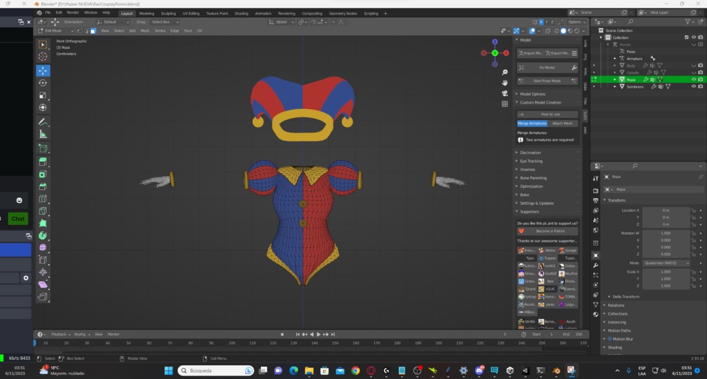 Cloth Pomni Model 3D (FBX/Blender)