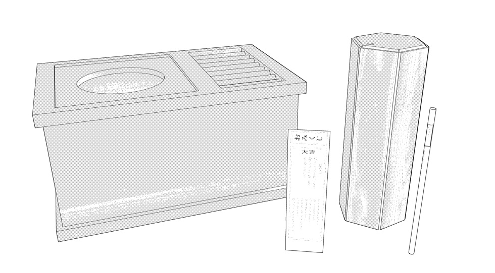 3D素材 おみくじセット