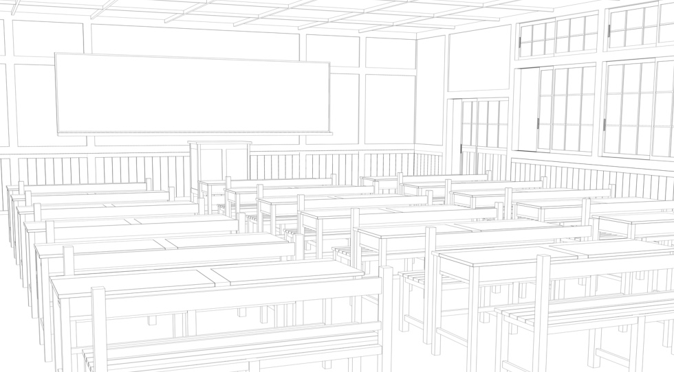 3D素材 木造の教室セット