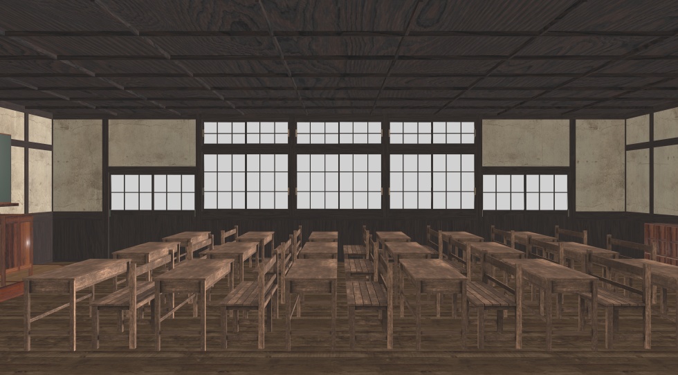 3D素材 木造の教室セット