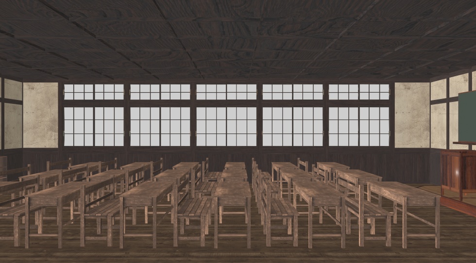 3D素材 木造の教室セット