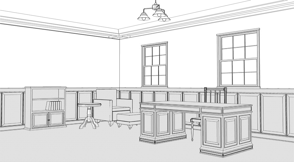 3D素材 暖炉のある応接室と執務室のセット