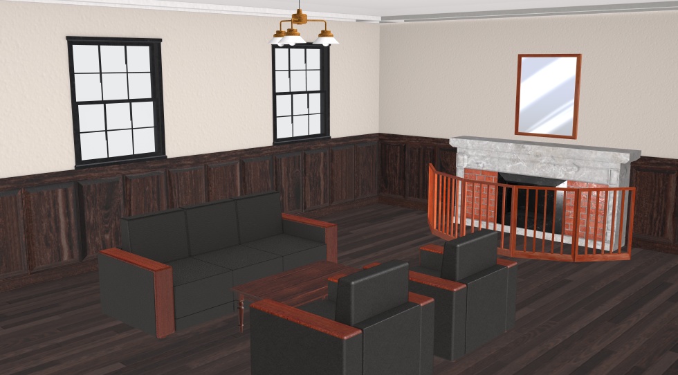 3D素材 暖炉のある応接室と執務室のセット