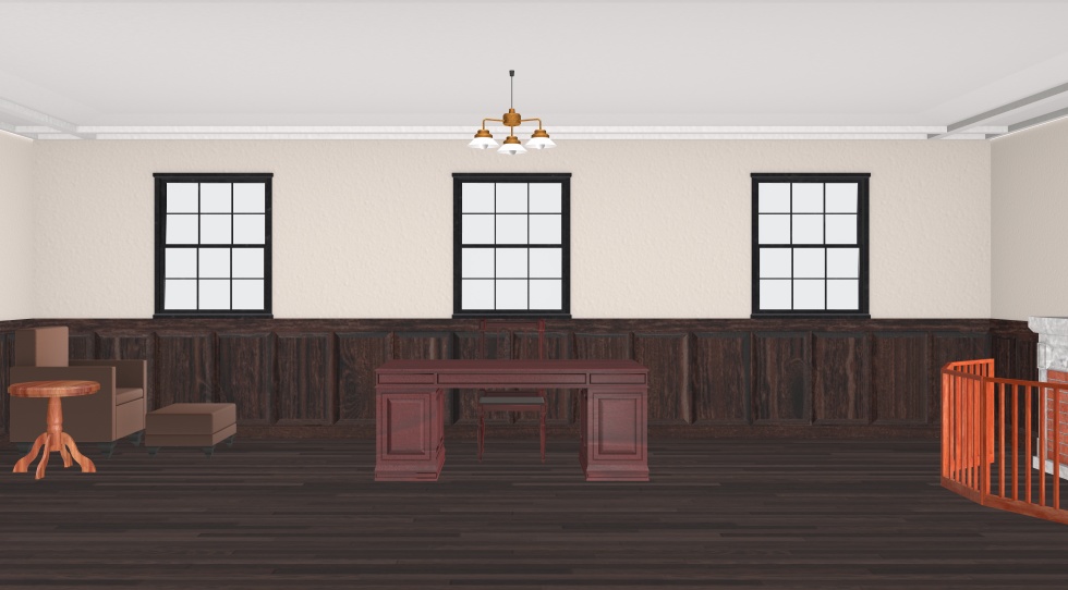 3D素材 暖炉のある応接室と執務室のセット