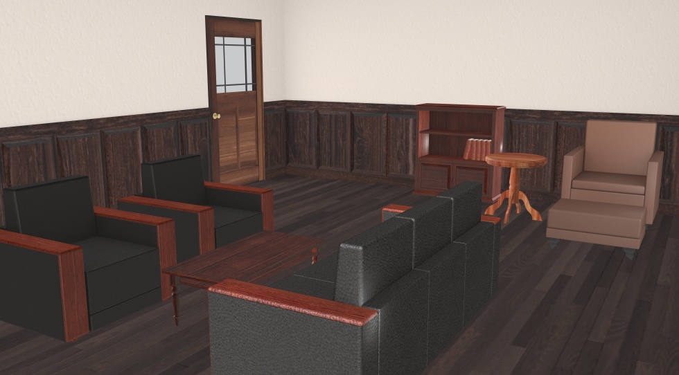 3D素材 暖炉のある応接室と執務室のセット