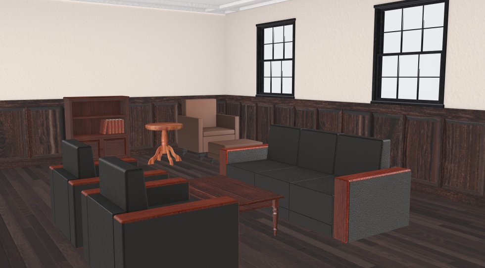 3D素材 暖炉のある応接室と執務室のセット