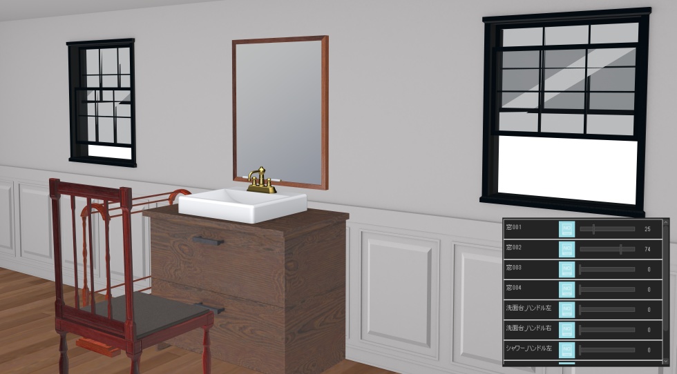 3D素材 猫足つきバスタブのある屋根裏部屋の浴室セット