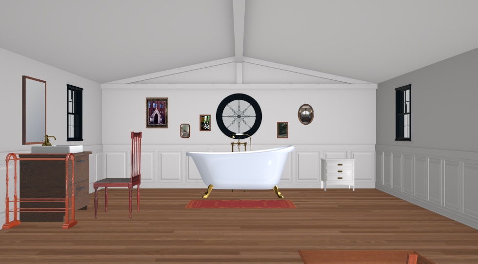3D素材 猫足つきバスタブのある屋根裏部屋の浴室セット