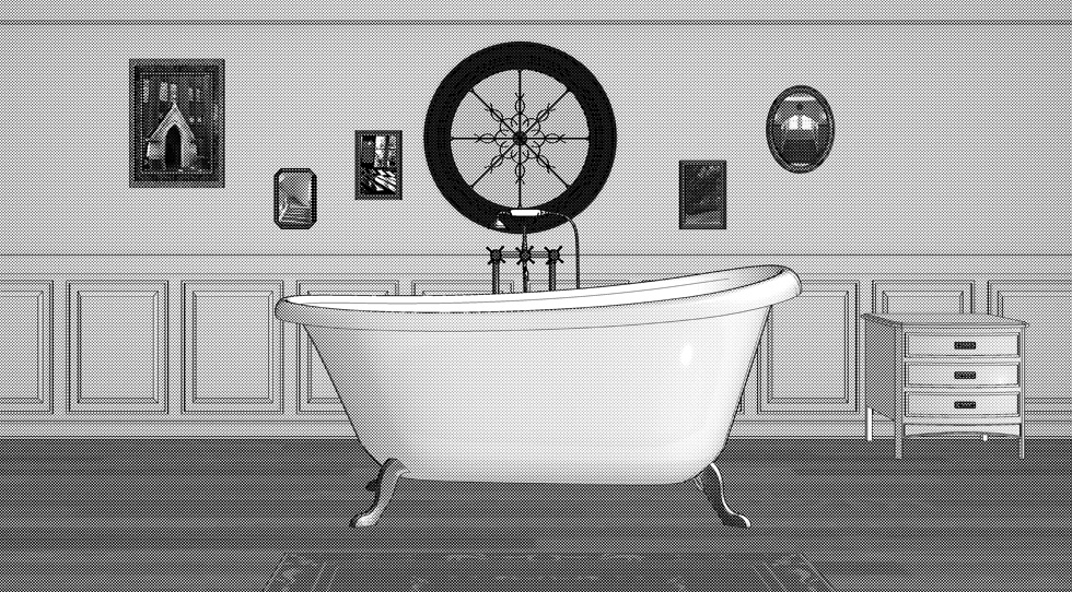 3D素材 猫足つきバスタブのある屋根裏部屋の浴室セット