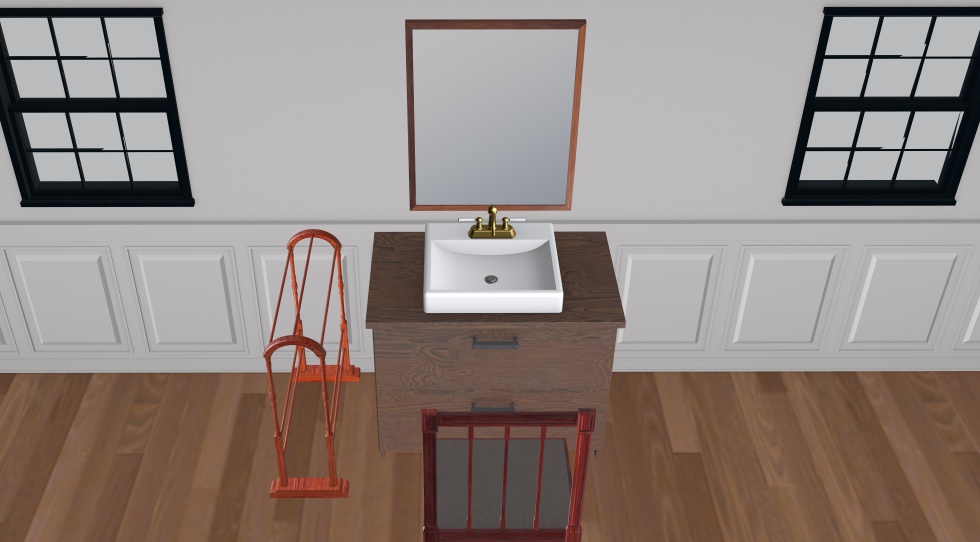 3D素材 猫足つきバスタブのある屋根裏部屋の浴室セット