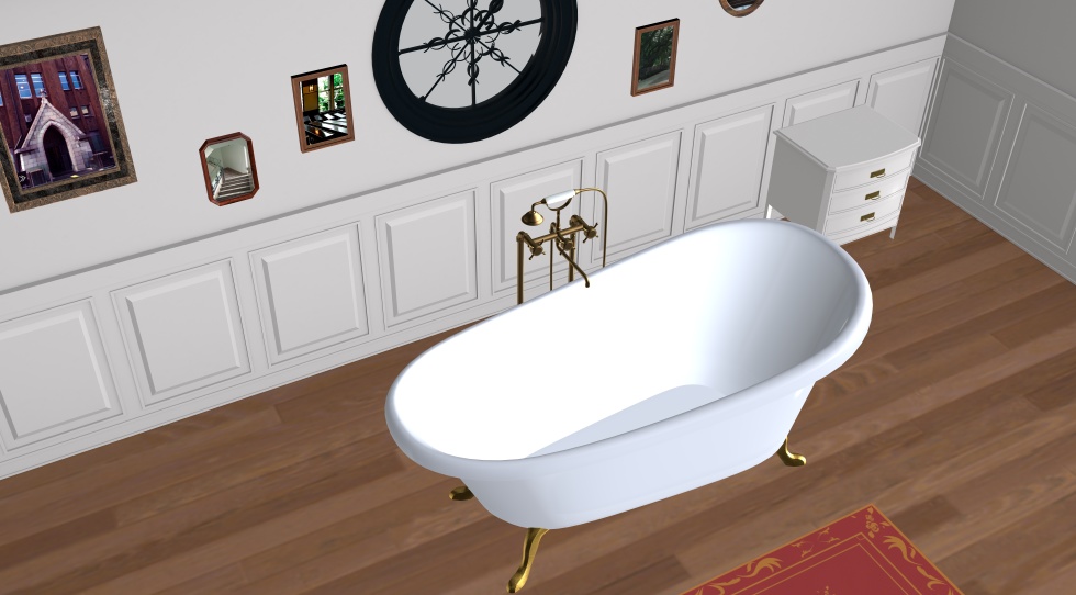 3D素材 猫足つきバスタブのある屋根裏部屋の浴室セット