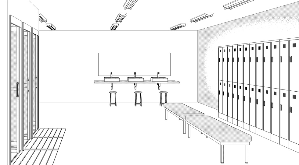 3D素材 シャワー付きの更衣室セット