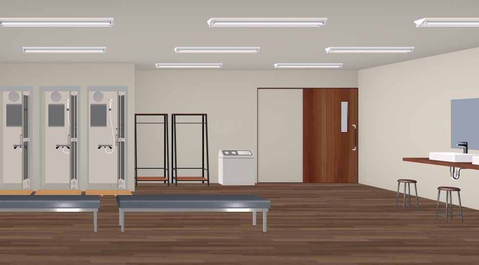 3D素材 シャワー付きの更衣室セット