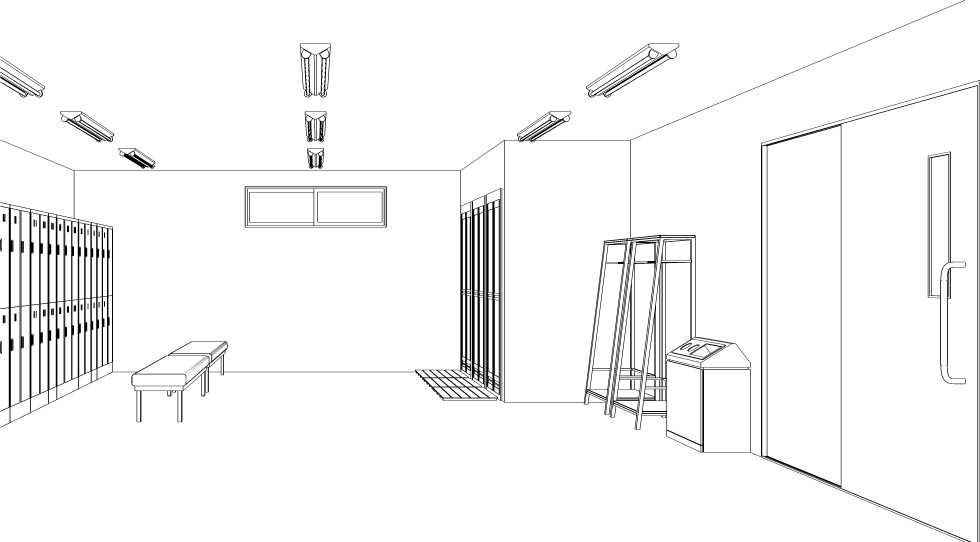 3D素材 シャワー付きの更衣室セット
