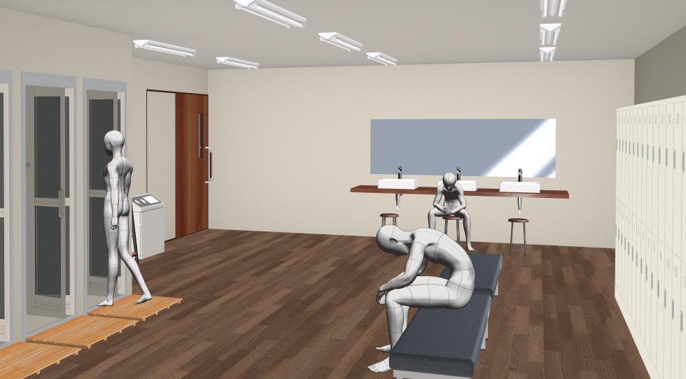 3D素材 シャワー付きの更衣室セット