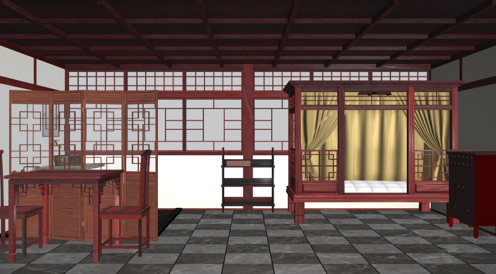 3D素材 中国古民家風の部屋セット