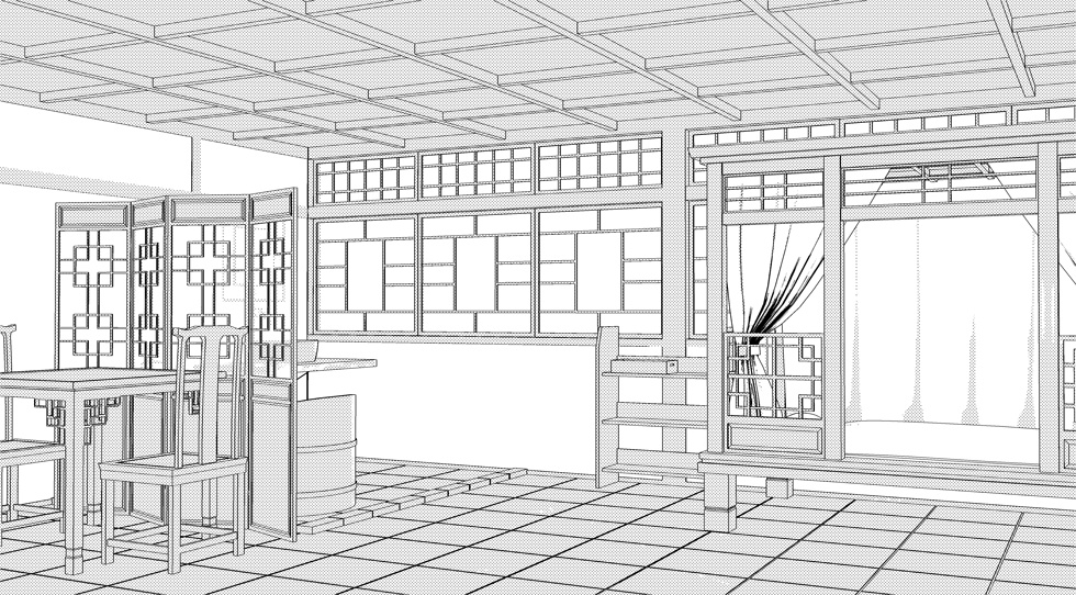 3D素材 中国古民家風の部屋セット