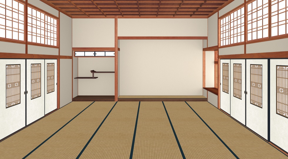 3D素材 七十人ぐらいで宴会出来るサイズの大広間セット