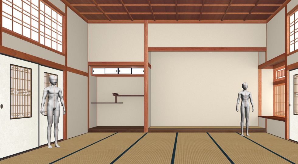 3D素材 七十人ぐらいで宴会出来るサイズの大広間セット