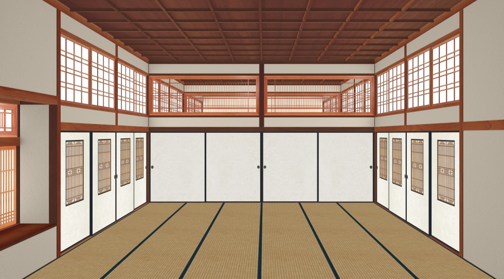 3D素材 七十人ぐらいで宴会出来るサイズの大広間セット