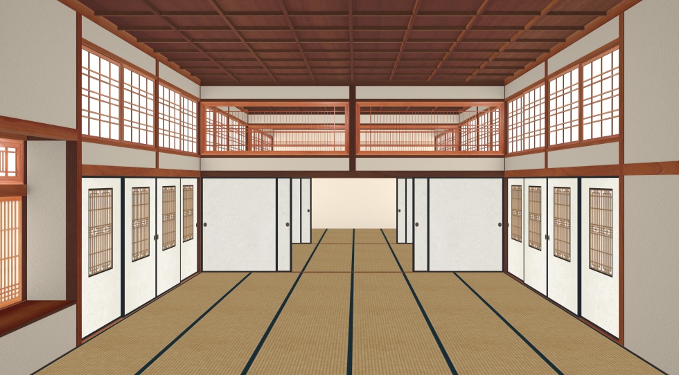 3D素材 七十人ぐらいで宴会出来るサイズの大広間セット