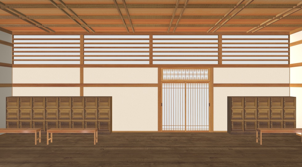 3D素材 15人以上が一緒に入れる木造の大浴場セット