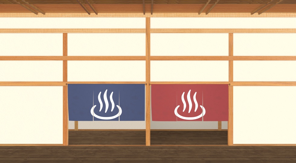 3D素材 15人以上が一緒に入れる木造の大浴場セット