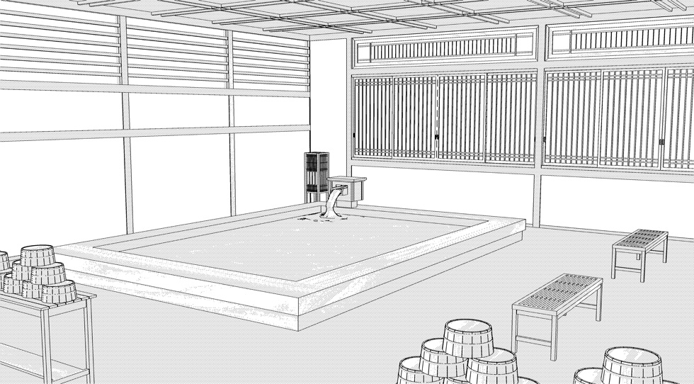 3D素材 15人以上が一緒に入れる木造の大浴場セット