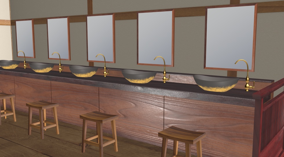 3D素材 15人以上が一緒に入れる木造の大浴場セット