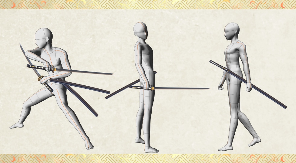 陸奥守吉行_三所物付き【名刀3D素材シリーズ】