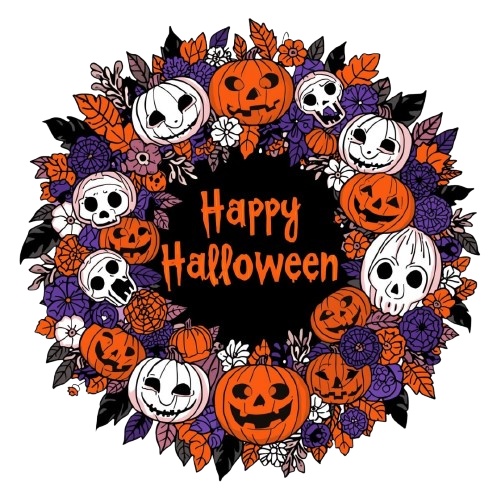 【ハロウィン素材】ポップ&カラフルなクリップアートセット35PNG+α|オレンジ・黒・白・紫基調/背景透過