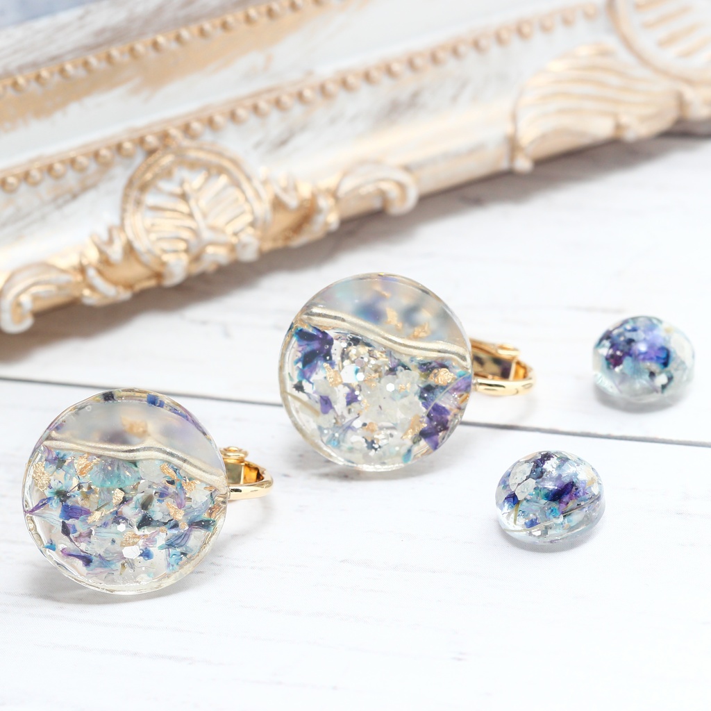 ぬい＆ぬいママ お揃い イヤリング＆マグネットピアスセット ブルー