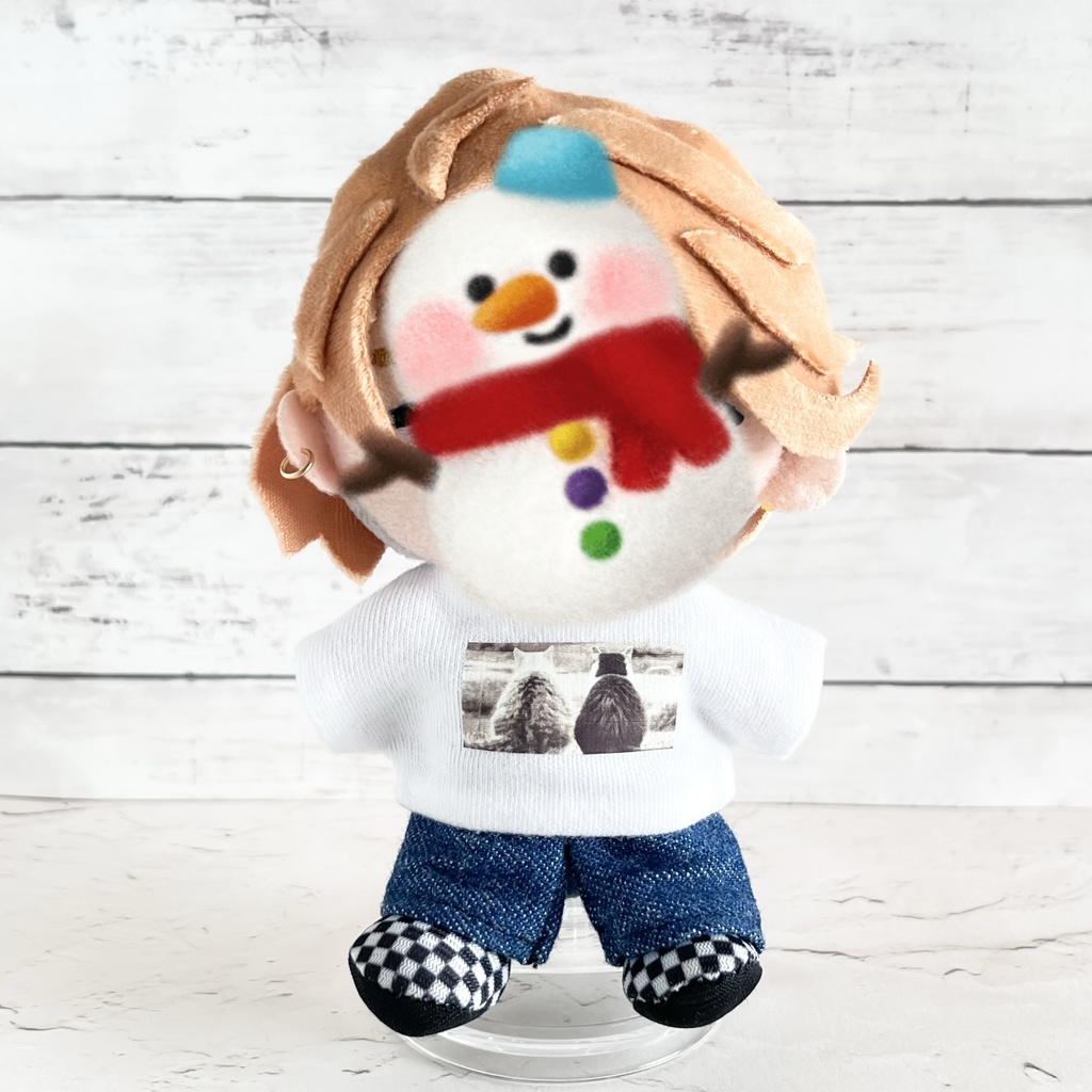 チルぬい 12cm ボールチェーン用 Tシャツ ネコプリント ホワイト