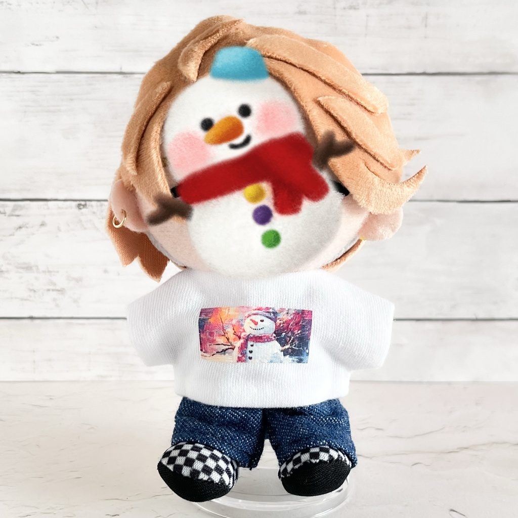 すのチル 服 チルぬい ぬい服 ボルチェ ボールチェーンマスコット Tシャツ 雪だるまプリントTシャツ ホワイト